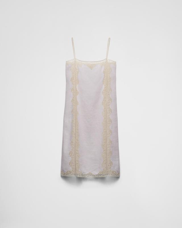 Embroidered, lace-trimmed linen dress Product Image