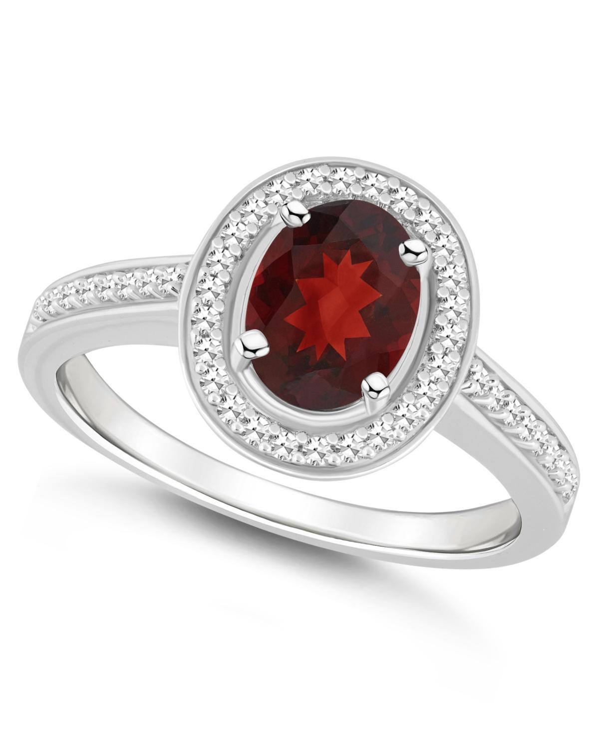 Celebration Gems Sterling Silver 8 mm x 6 mm Oval Gemstone & 1/5 Carat T.W. Diamond Halo Ring, Womens, Red Product Image