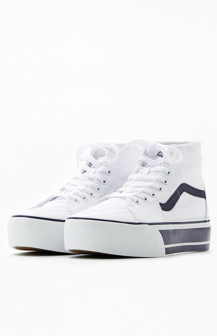 Vans White & Navy Sk8-Hi Tapered Stackform Sneakers in Navy/White - Product Image