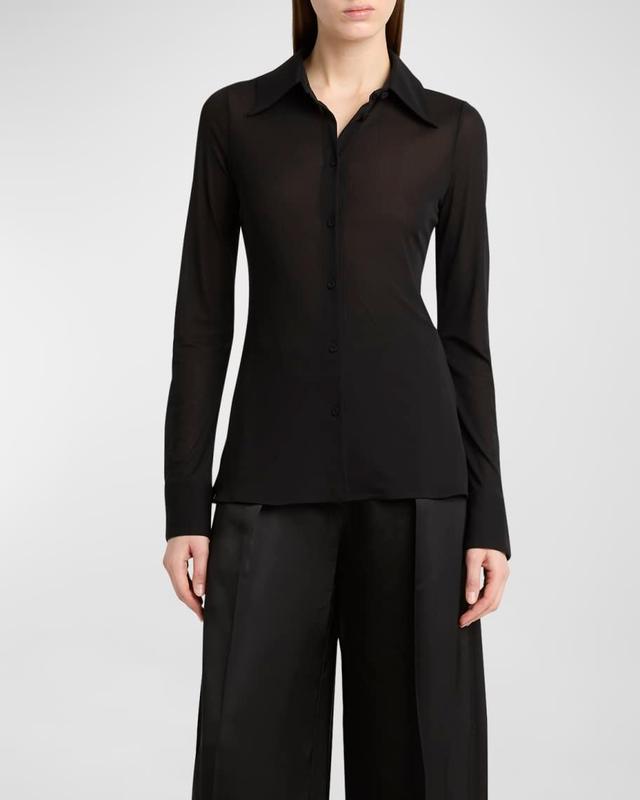 Long-Sleeve Silk Chiffon Shirt Product Image