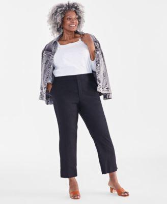 Plus Size Mid-Rise Linen Blend Everyday Ankle Pants, Created for Macy's  Product Image