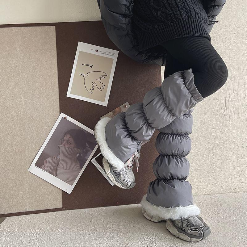 Puffer Furry Trim Leg Warmers Product Image