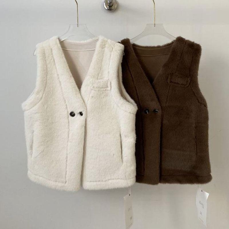 V-Neck Double Breasted Fleece Vest Product Image