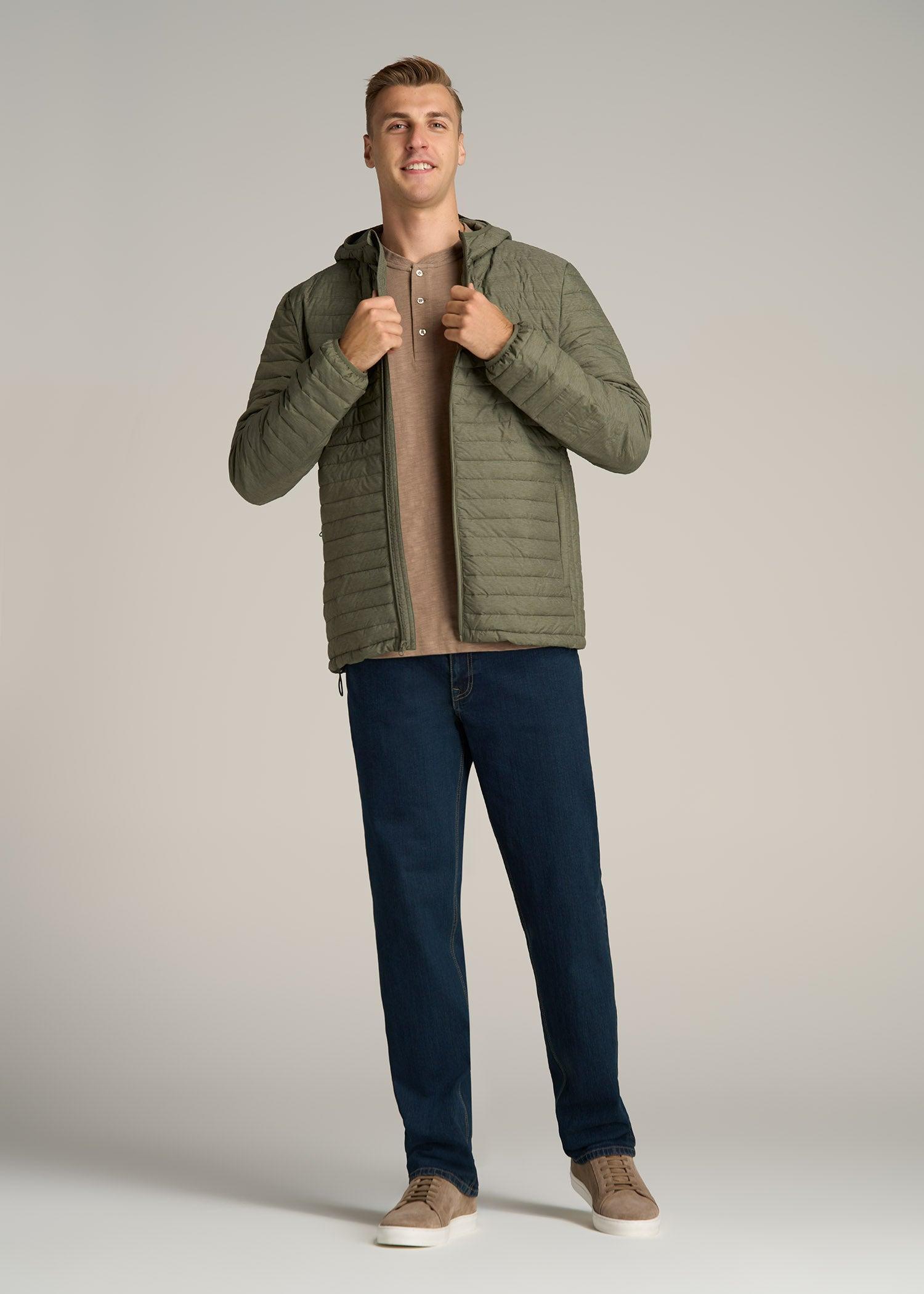 Tall Men's Packable Puffer Jacket in Olive Space Dye Male Product Image