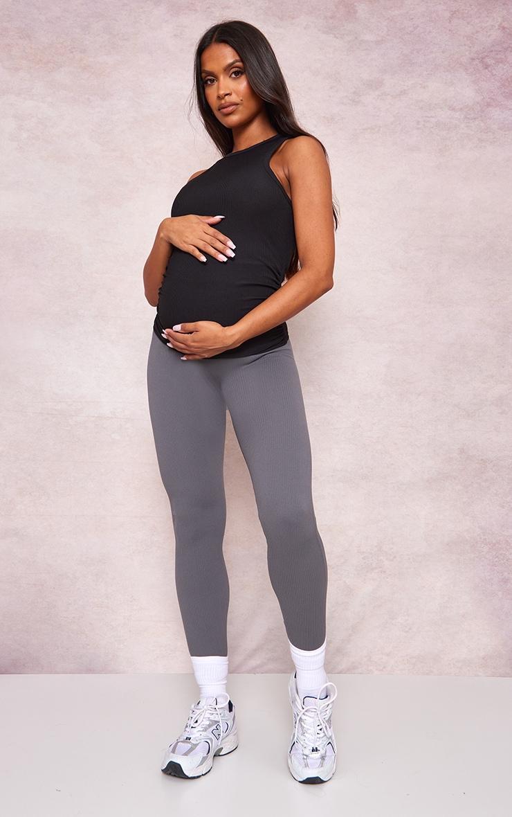 Maternity Black Rib Racer Neck Tank Product Image