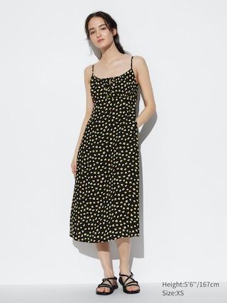 Womens Printed Flare Camisole Dress Black XS UNIQLO US Product Image