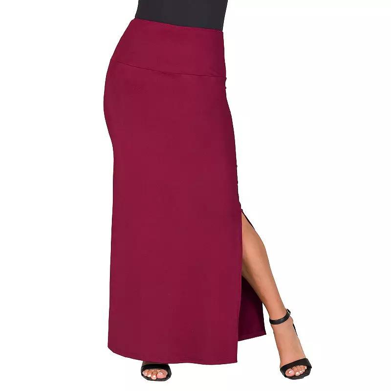 Womens 24Seven Comfort Apparel Versatile Side Slit Elastic Waist Maxi Skirt Blue Product Image