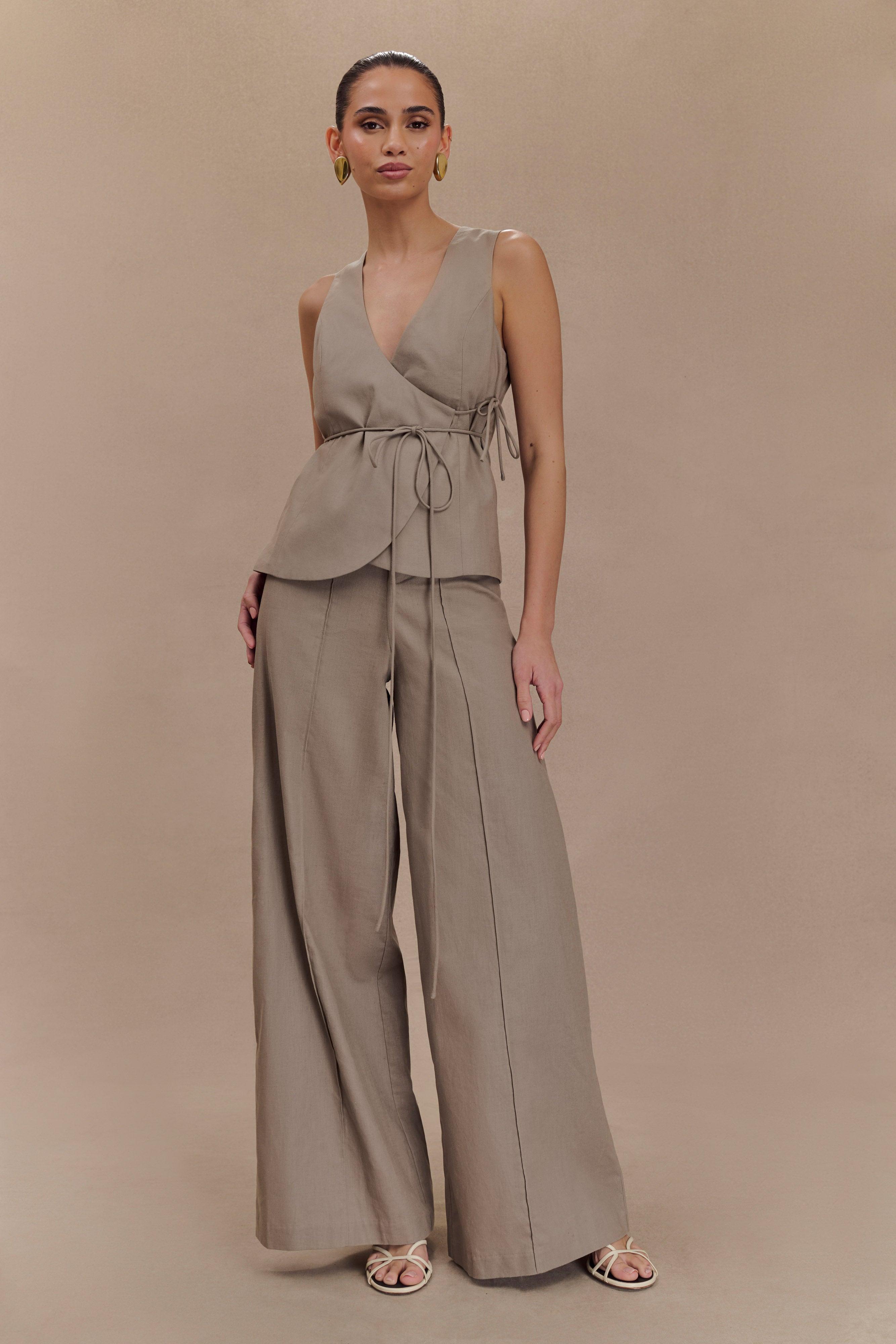 Brandi Linen Straight Leg Pant - Pebble product image