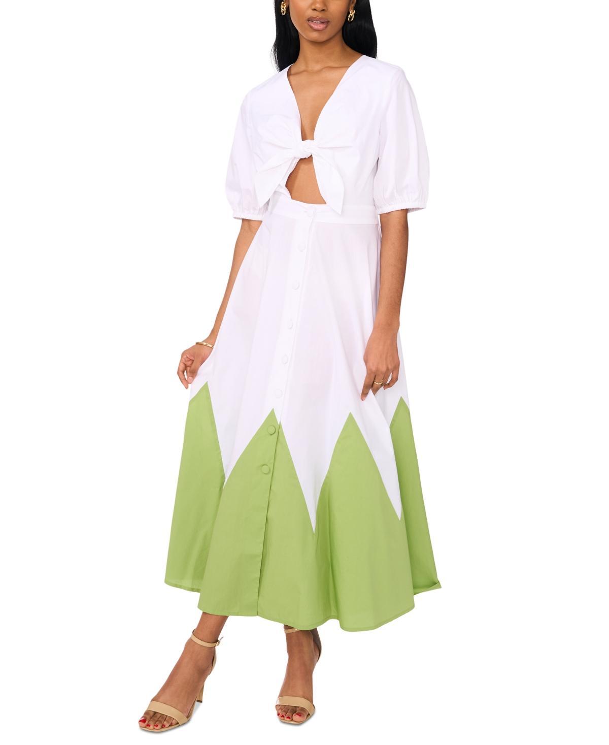 CeCe Womens Cotton Tie-Front Maxi Dress - Matcha Green/ Product Image