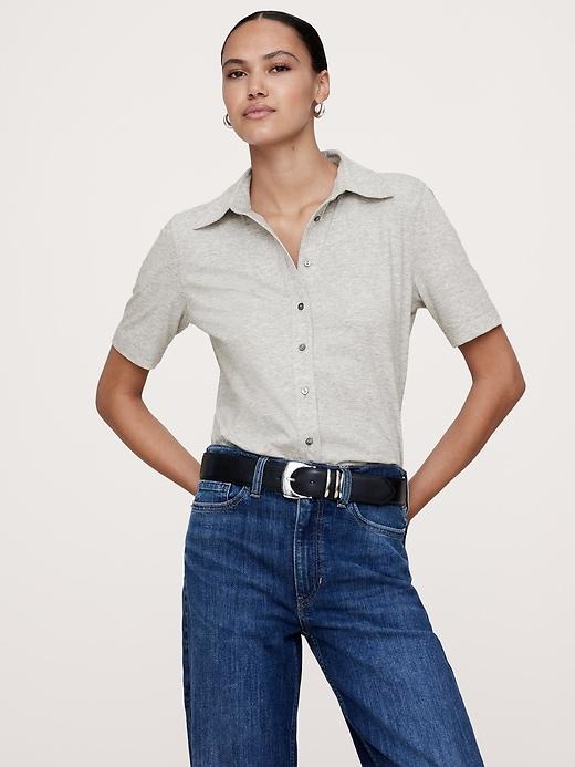 Silky Cotton Button-Down Shirt Product Image