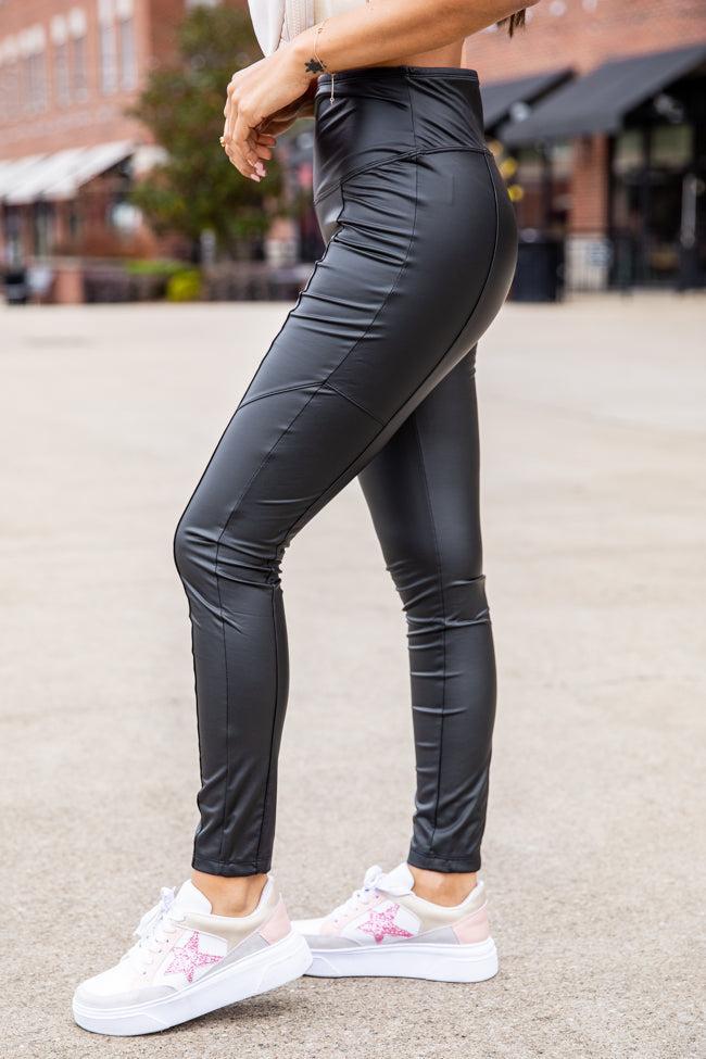 Kind Gesture Black Front Seam Faux Leather Leggings Product Image