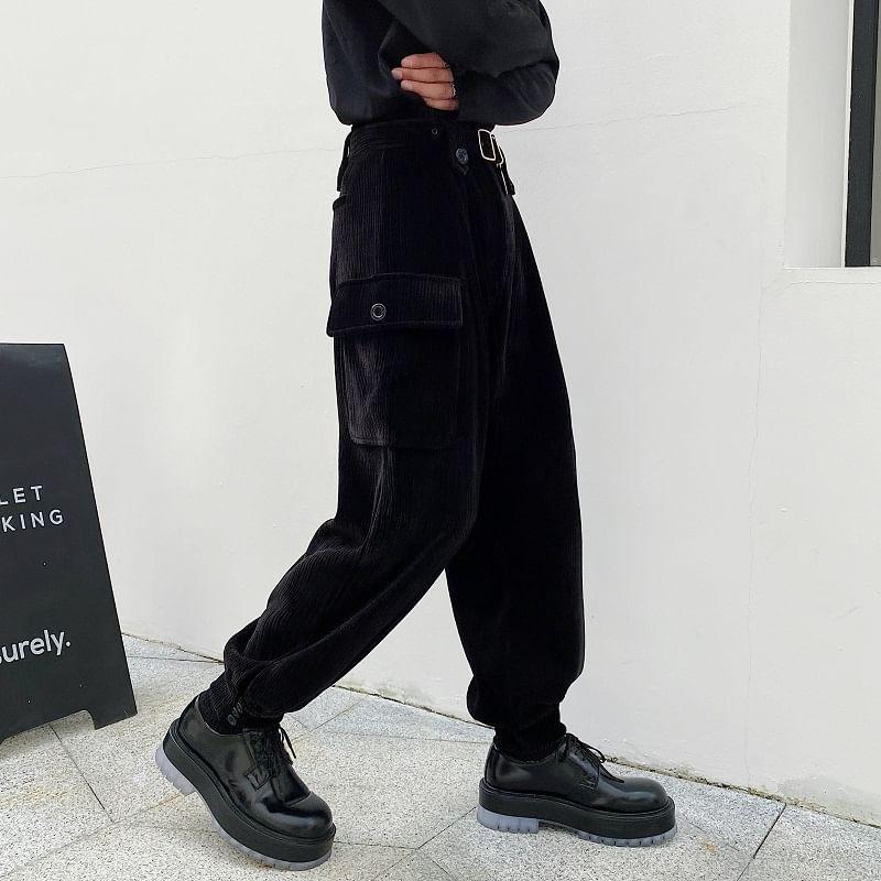 Mid Rise Plain Harem Cargo Pants Product Image