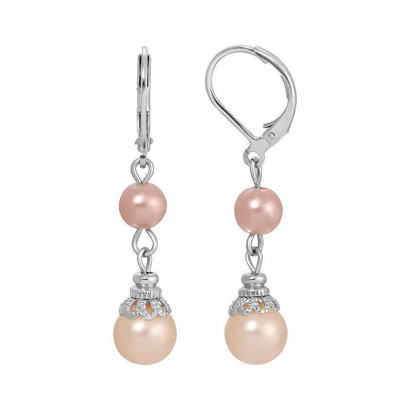 1928 Silver Tone Multi Color Simulated Pearl Leverback Earrings, Womens Product Image