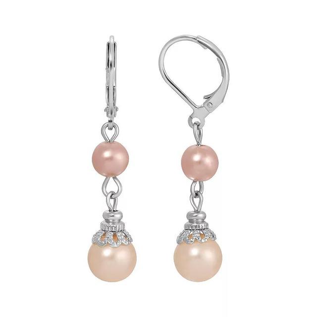 1928 Silver Tone Multi Color Simulated Pearl Leverback Earrings, Womens Product Image