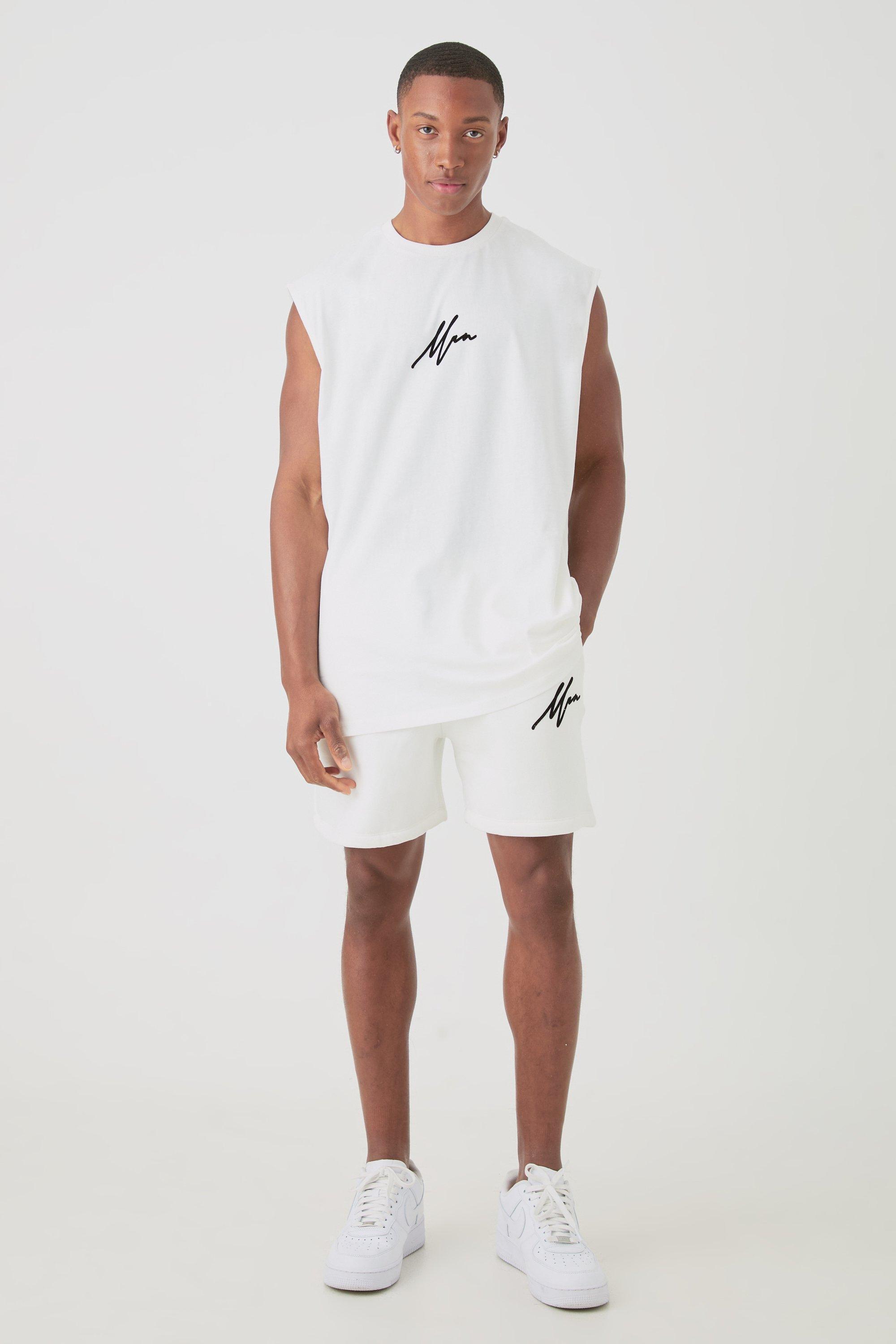 Oversized Man Flock Printed Tank & Short Set | boohooMAN USA product image