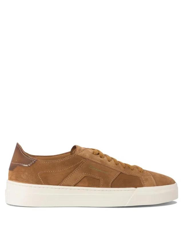 SANTONI Modern Double Buckle Suede Sneakers In Brown Product Image