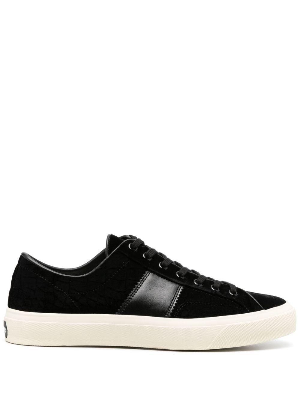 TOM FORD Cambridge Velvet Sneakers In Contrast Heel Logo Product Image