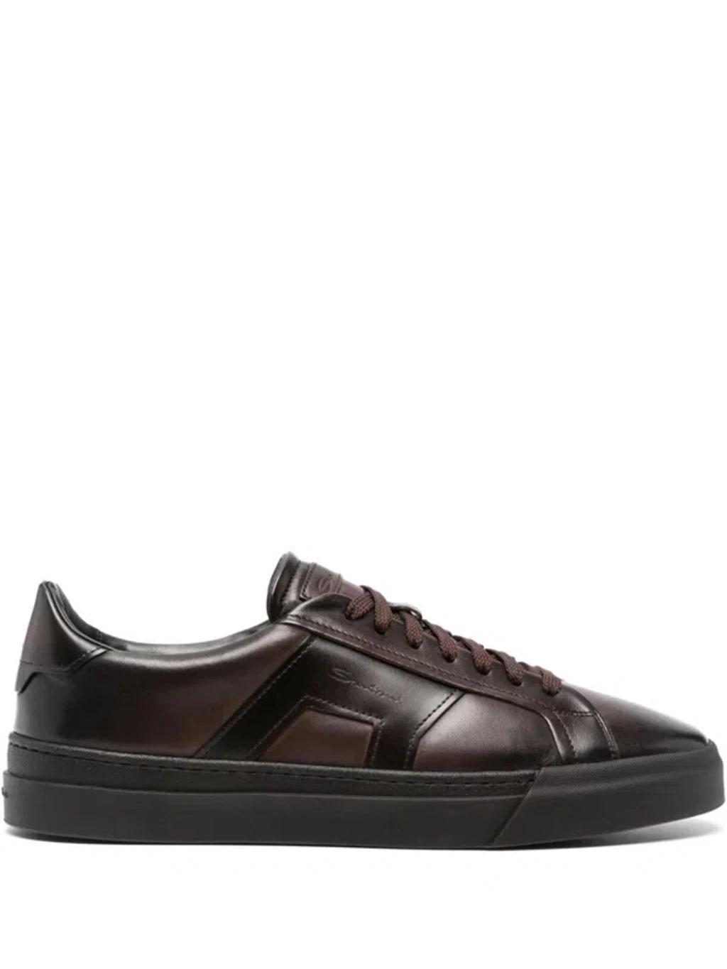 SANTONI Logo-debossed Sneakers In Brown product image