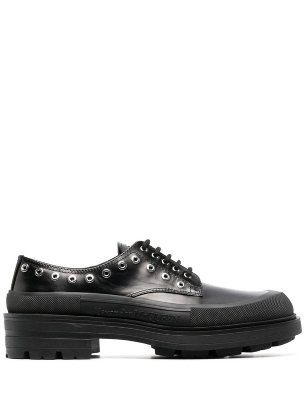 Leather Loafers Embellished With Eyelet In Black Product Image