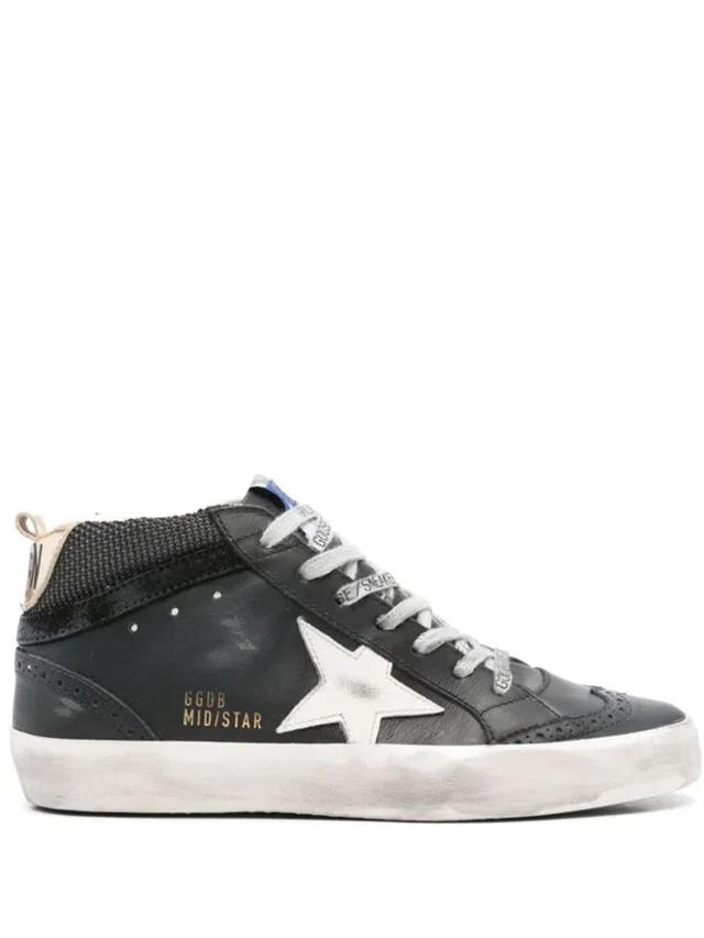 GOLDEN GOOSE Mid Star Sneakers In Black,white,gold Product Image