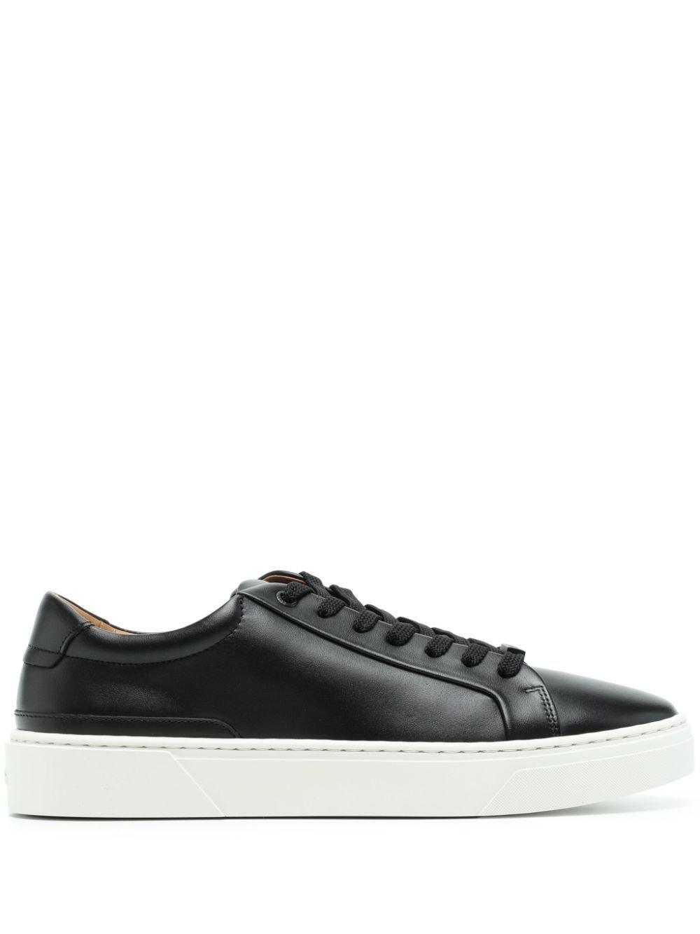 Gary Tenn Mens Leather Low-top Trainers With Branded Lace Loop Nos In Black 001 Product Image