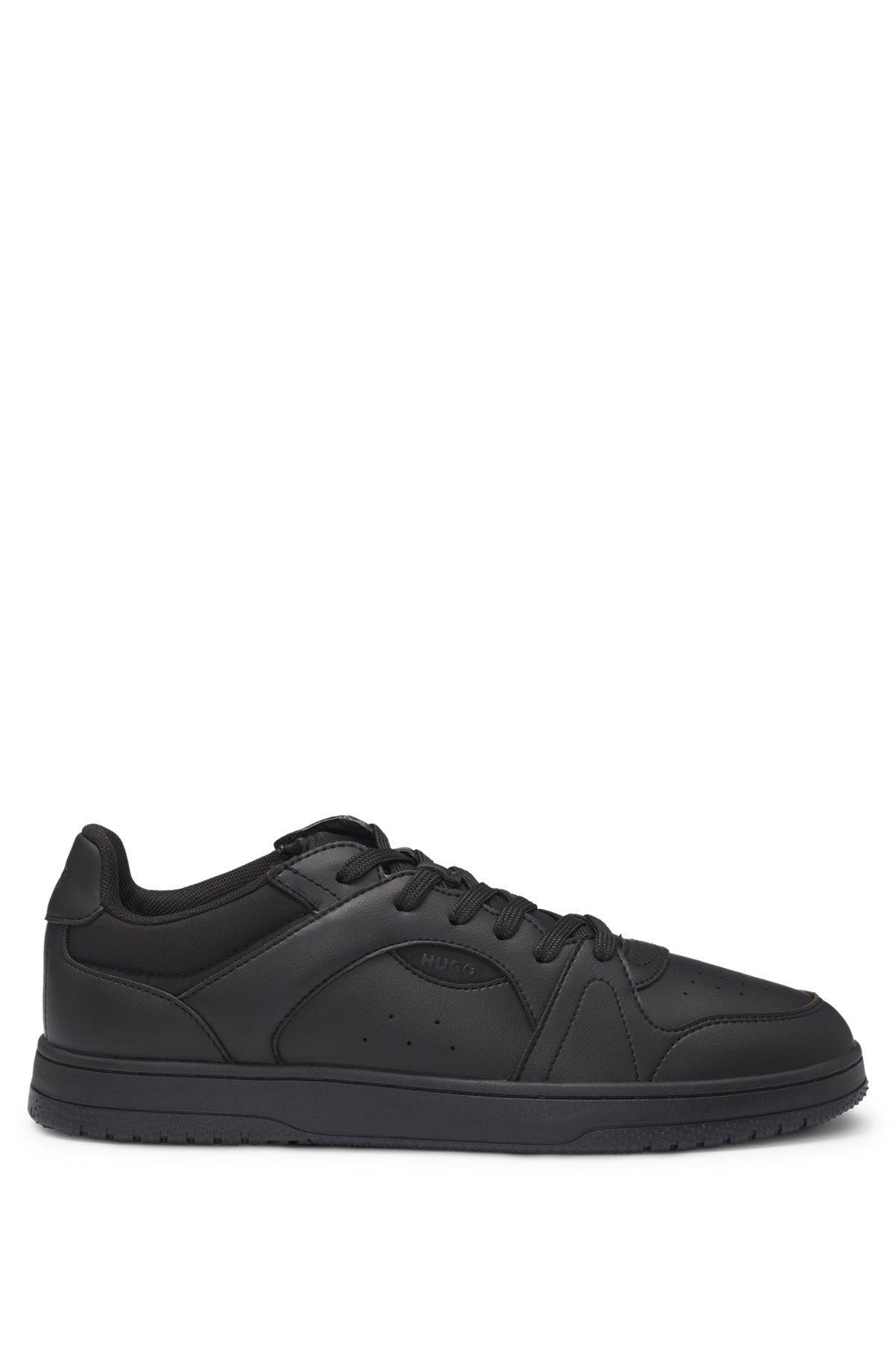 Faux-leather lace-up trainers with logo details Product Image