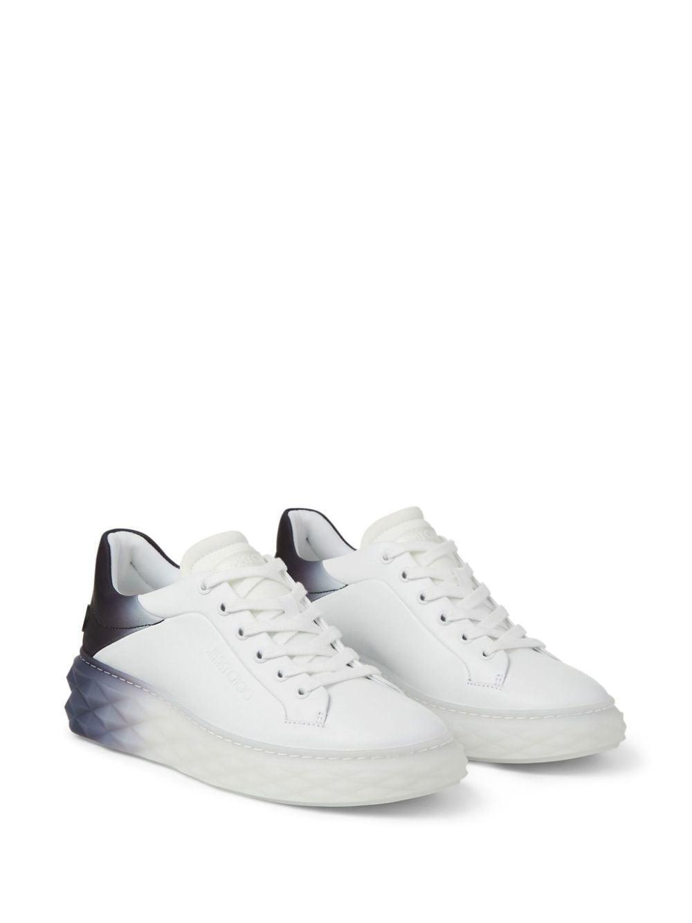 Diamond Maxi Logo-embossed Leather And Woven Low-top Trainers In White,blue Product Image