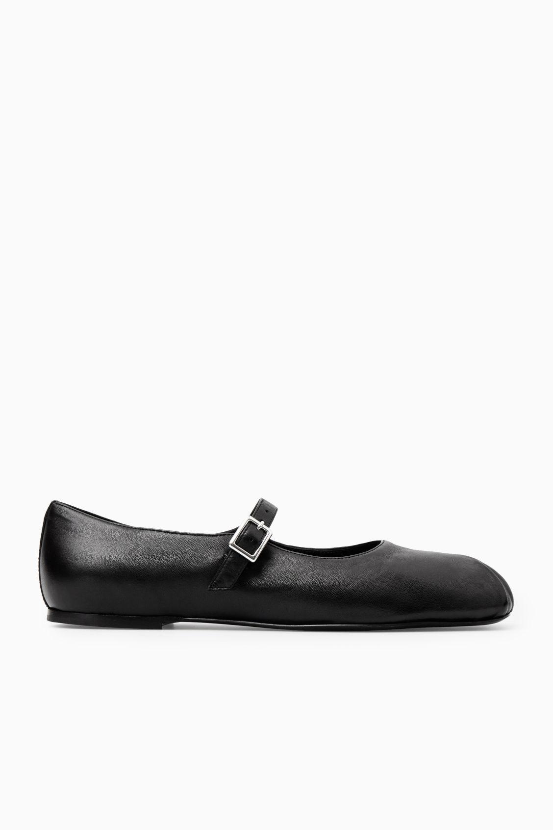 PLEATED LEATHER MARY-JANE BALLET FLATS Product Image