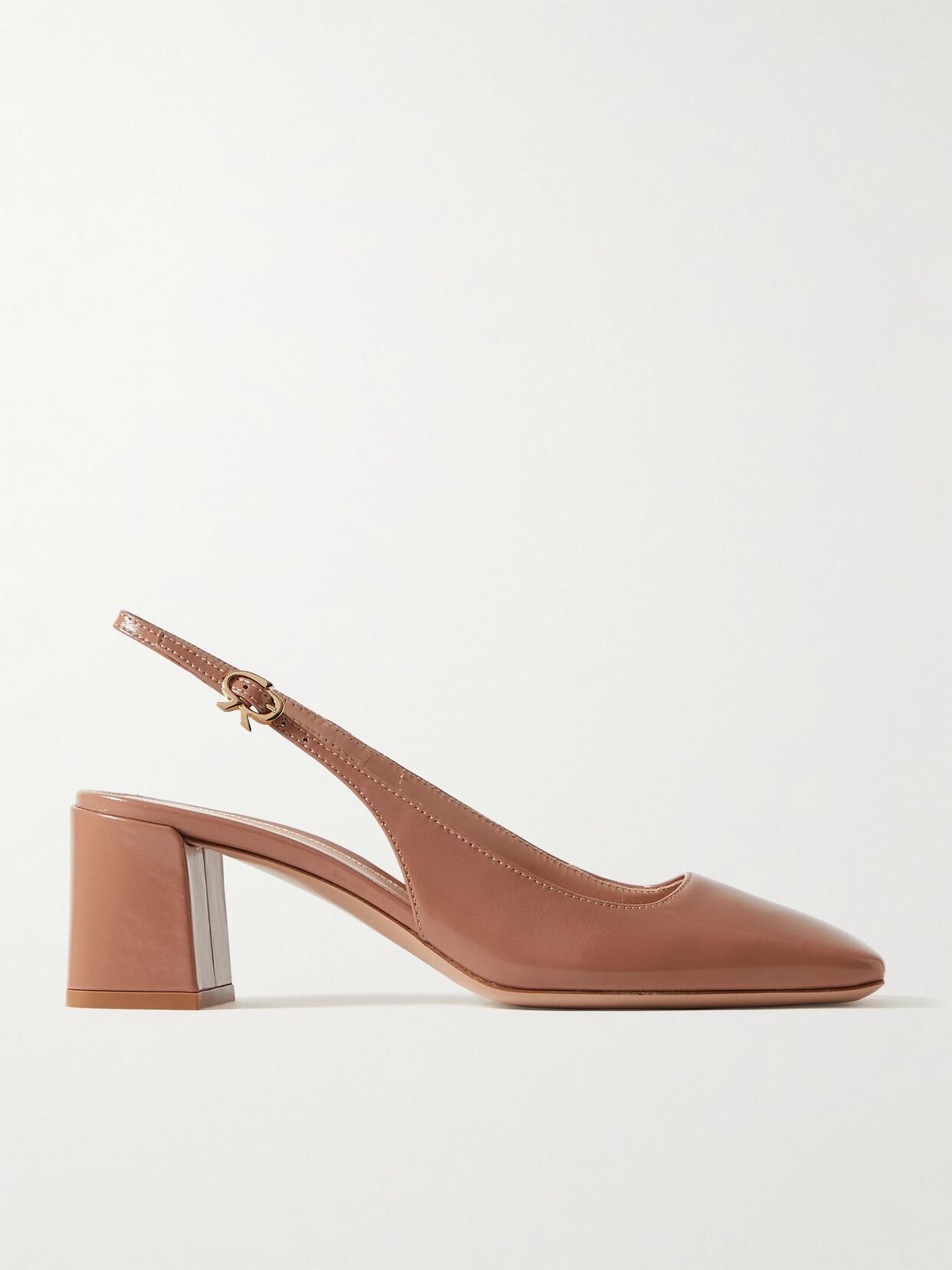 GIANVITO ROSSI Lambskin Square-toe Slingback Pumps In Praline Product Image