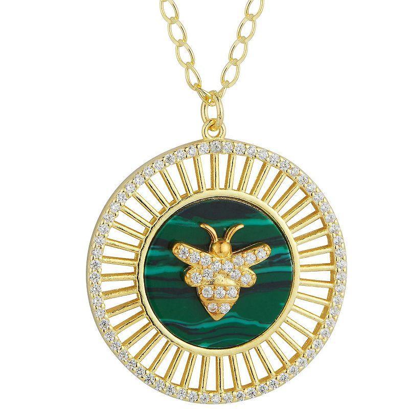 Sunkissed Sterling Cubic Zirconia Bee Medallion Necklace, Womens Gold Tone White Product Image