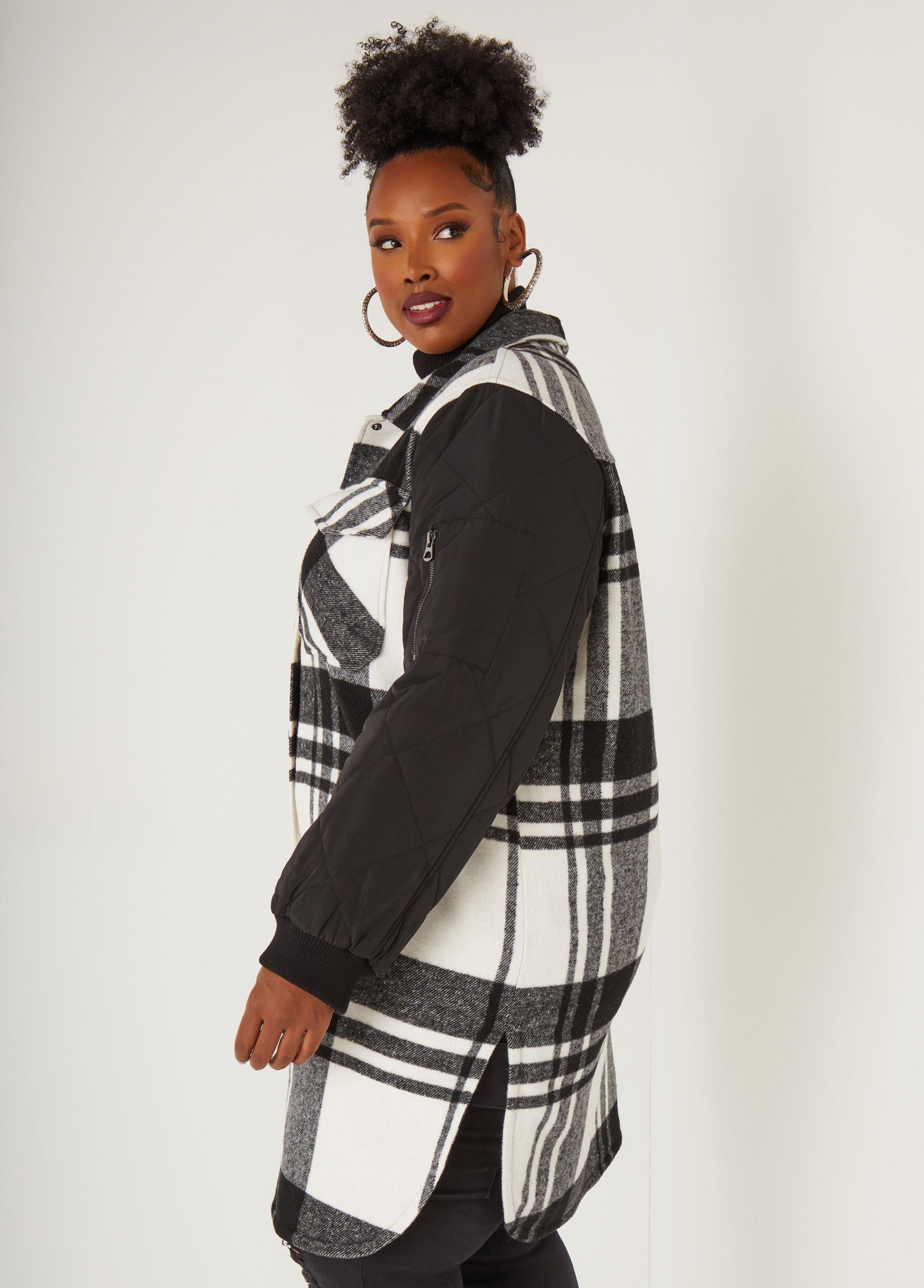 Quilted Paneled Plaid Shacket Product Image