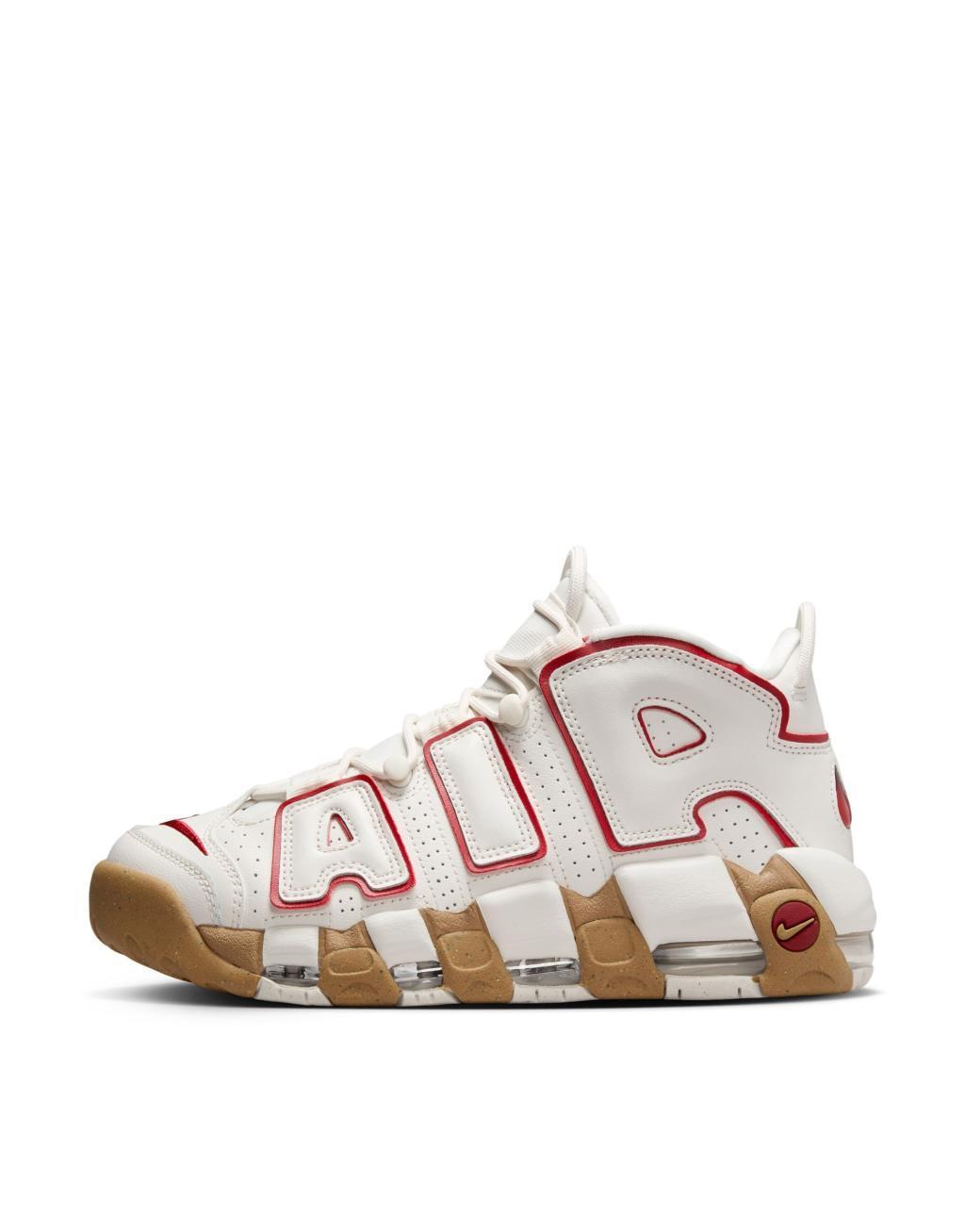 Nike Air More Uptempo sneakers in stone with red detail  Product Image