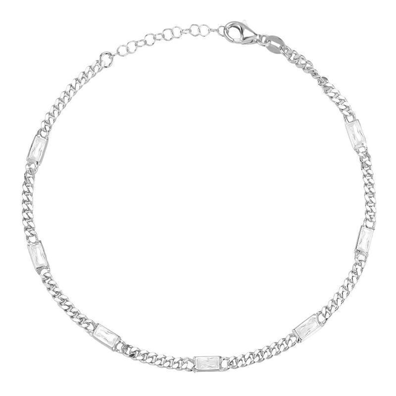 Sunkissed Sterling Cubic Zirconia Curb Chain Anklet, Womens Multicolor Product Image