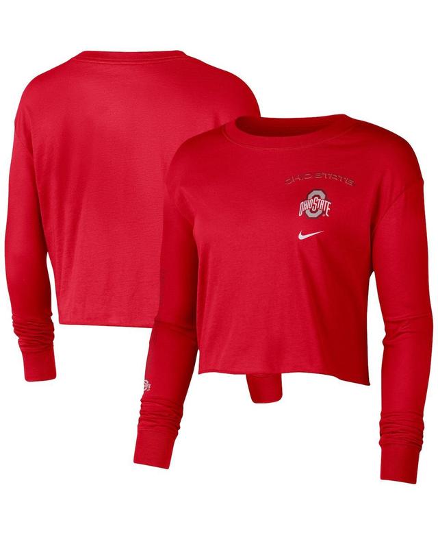 Womens Scarlet Ohio State Buckeyes 2-Hit Cropped Long Sleeve T-shirt Product Image