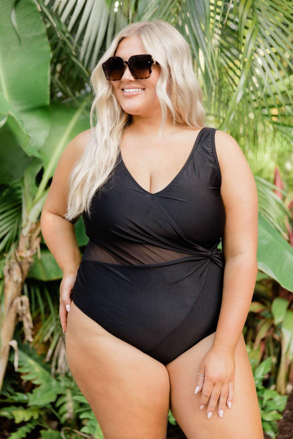 Time To Travel Black Mesh Cut Out One Piece Swimsuit Product Image