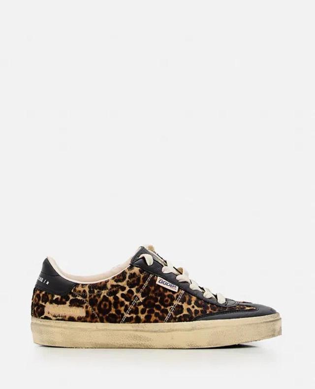 Soul-star Distressed Leather-trimmed Leopard-print Calf Hair Sneakers In Brown Product Image