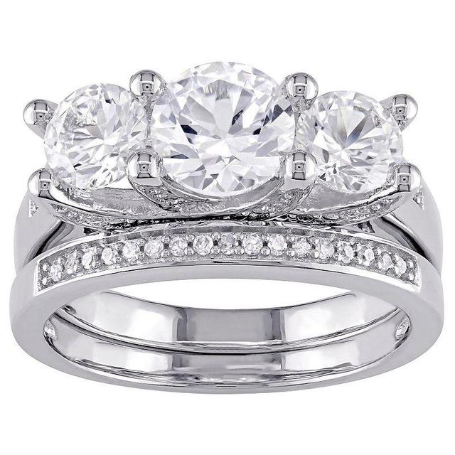 Stella Grace 10k White Gold Lab-Created White Sapphire & 1/10 carat T.W. Diamond Engagement Ring Set, Womens Product Image