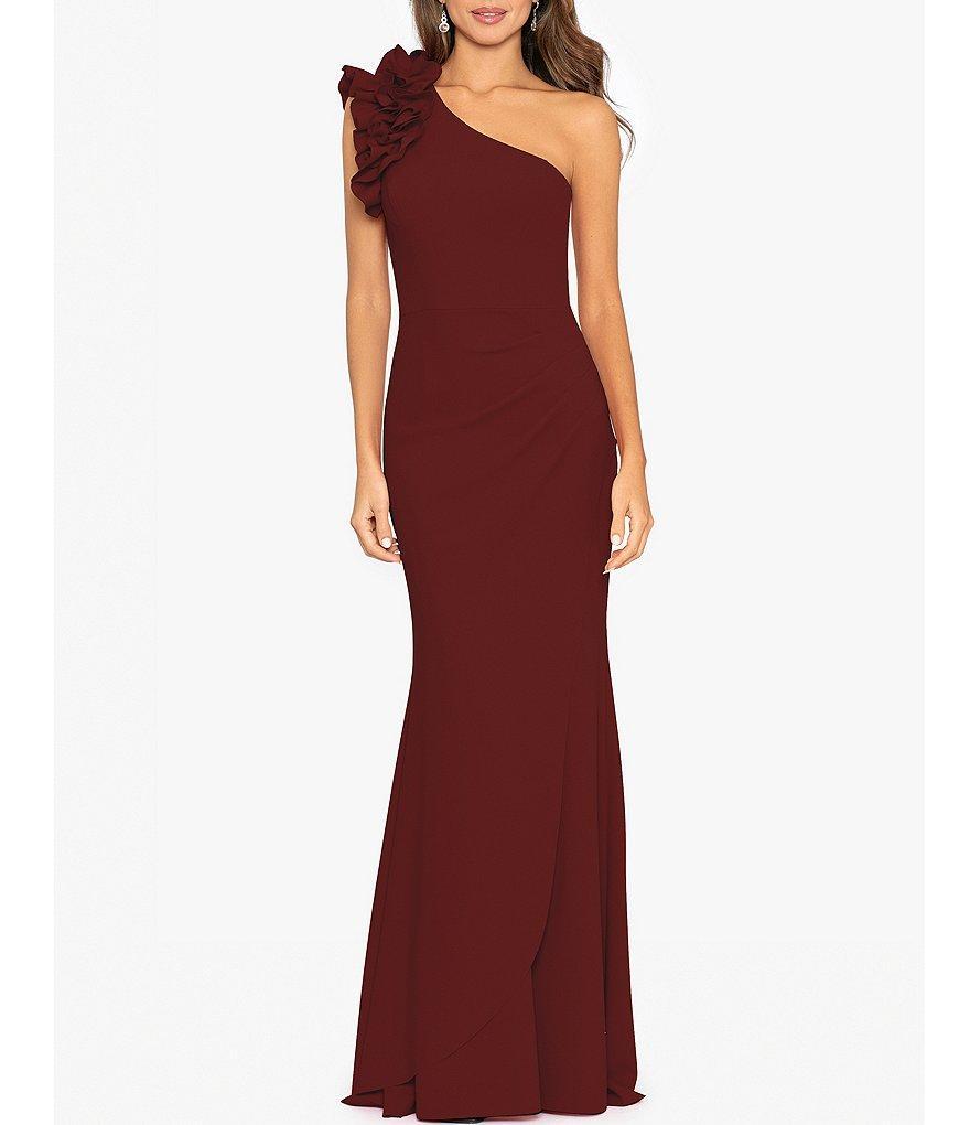 Xscape Stretch Scuba Crepe One Shoulder Ruffle Gown Product Image