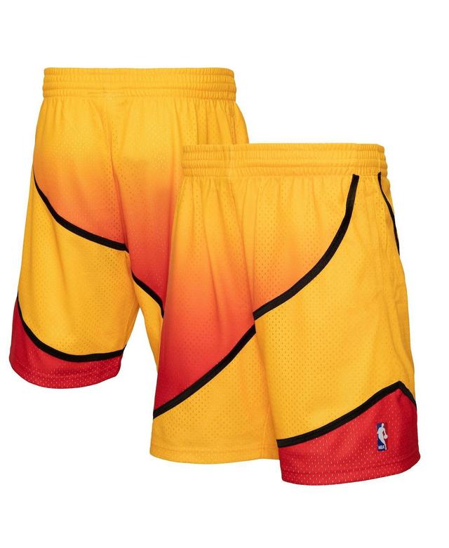 Mens Mitchell & Ness Gold and Red Atlanta Hawks 1986/87 Hardwood Classics Fadeaway Reload 3.0 Swingman Shorts - Gold Product Image