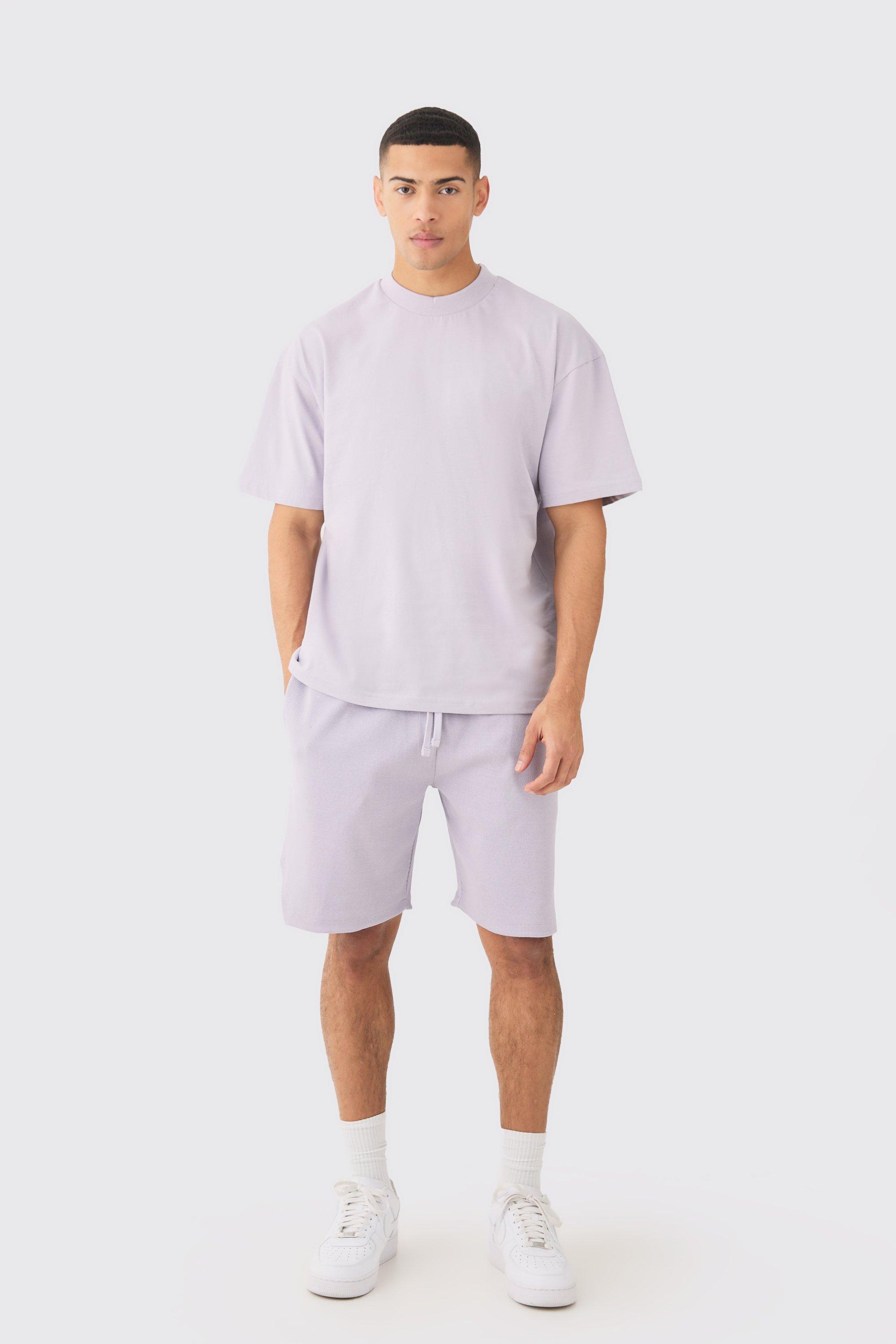 Oversized Heavyweight T-shirt & Ribbed Shorts Set | boohooMAN USA Product Image