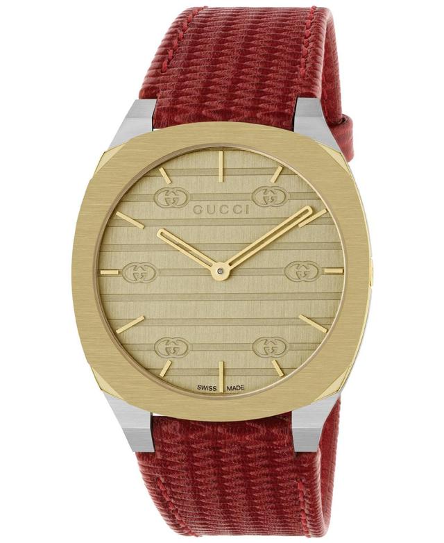 34mm 25H Quartz Watch with Leather Strap, Red Product Image