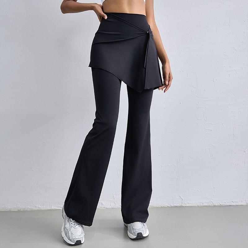 High Waist Plain Mock Two Piece Flared Yoga Pants Product Image