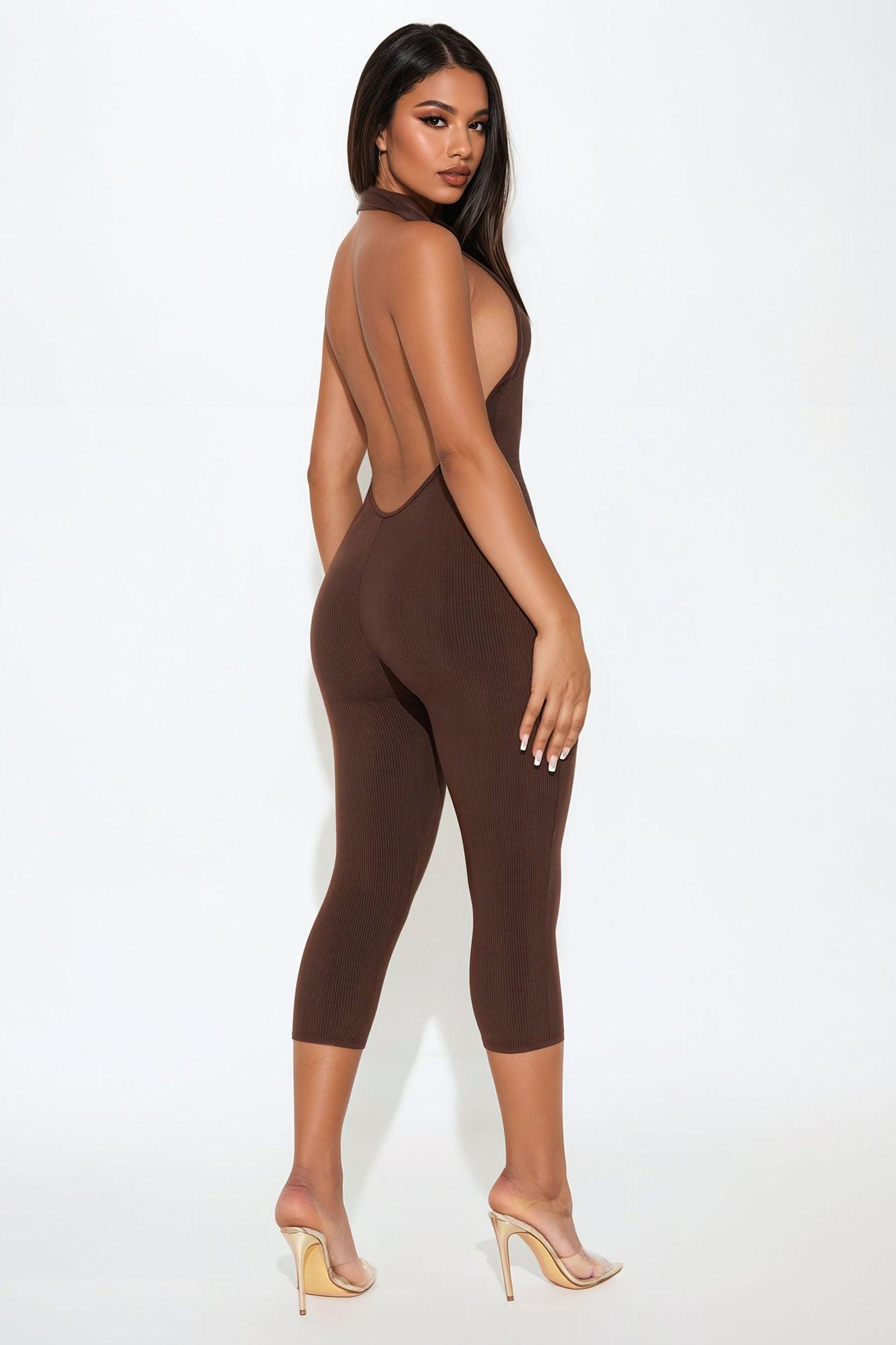 Cassandra Snatched Capri Jumpsuit - Chocolate Product Image