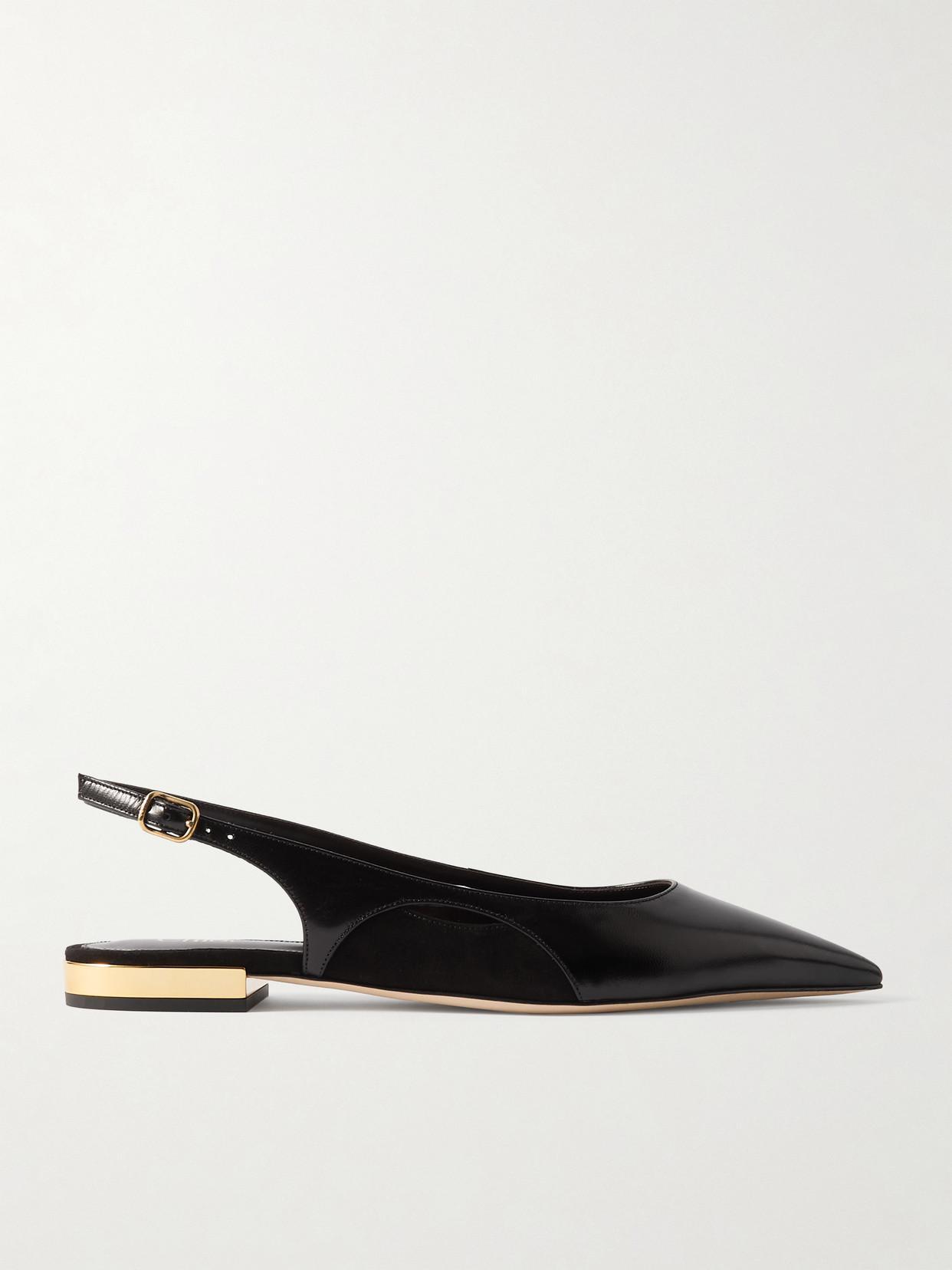 Saada Suede-trimmed Leather Slingback Ballet Flats In Black Product Image