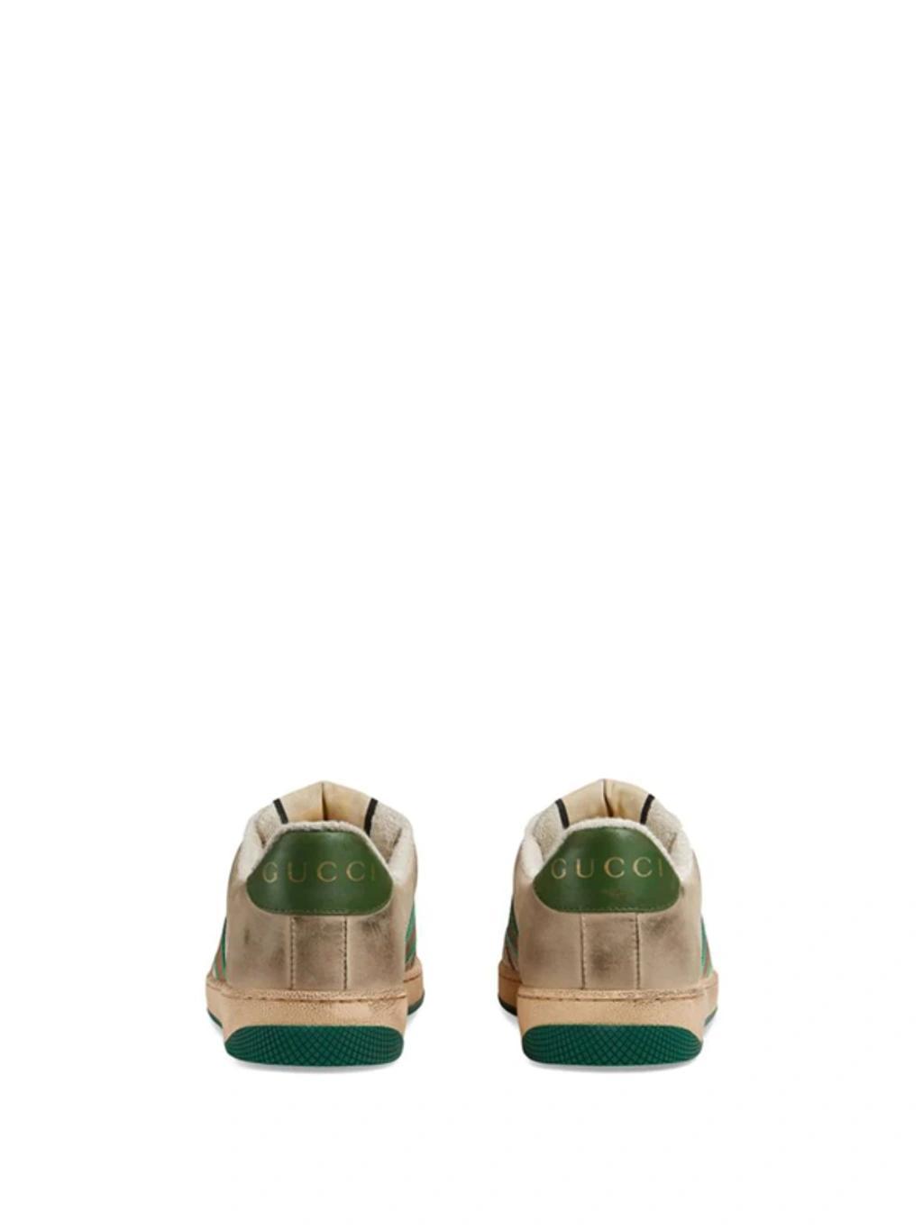 GUCCI Screener Embellished Canvas-trimmed Distressed Leather Sneakers In Light Beige Product Image