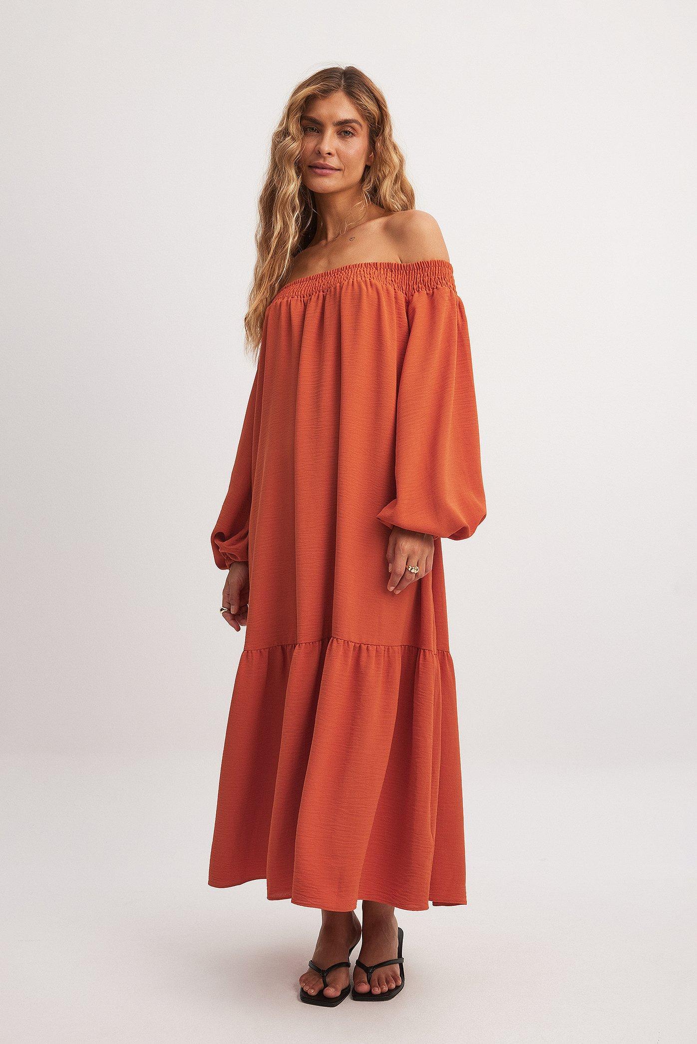 Off Shoulder Long Sleeve Midi Dress Product Image