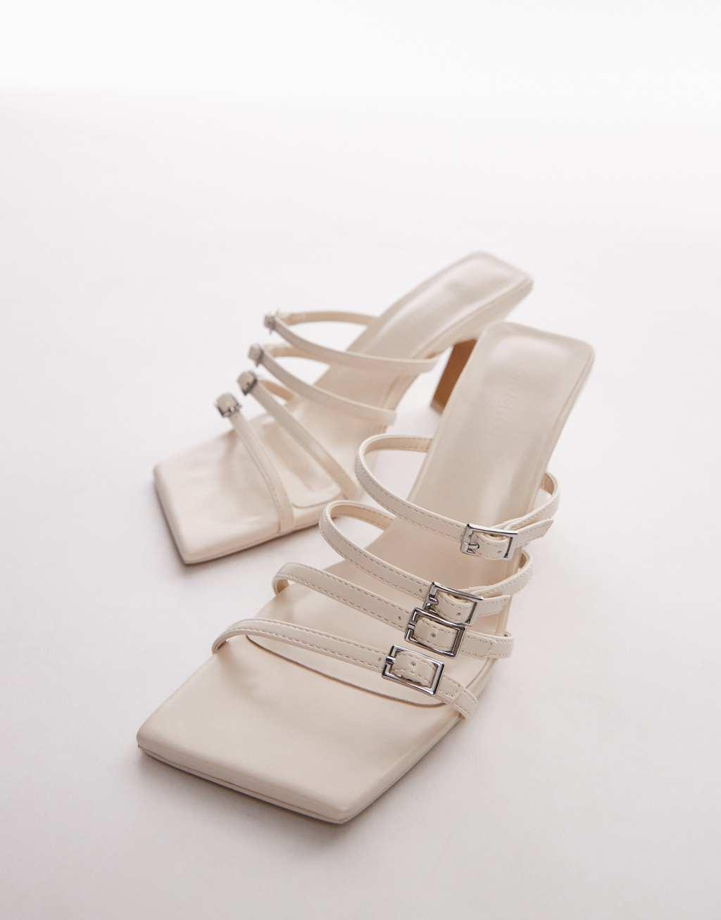 Topshop Gabe high heeled sandals with buckle detail in off white Product Image