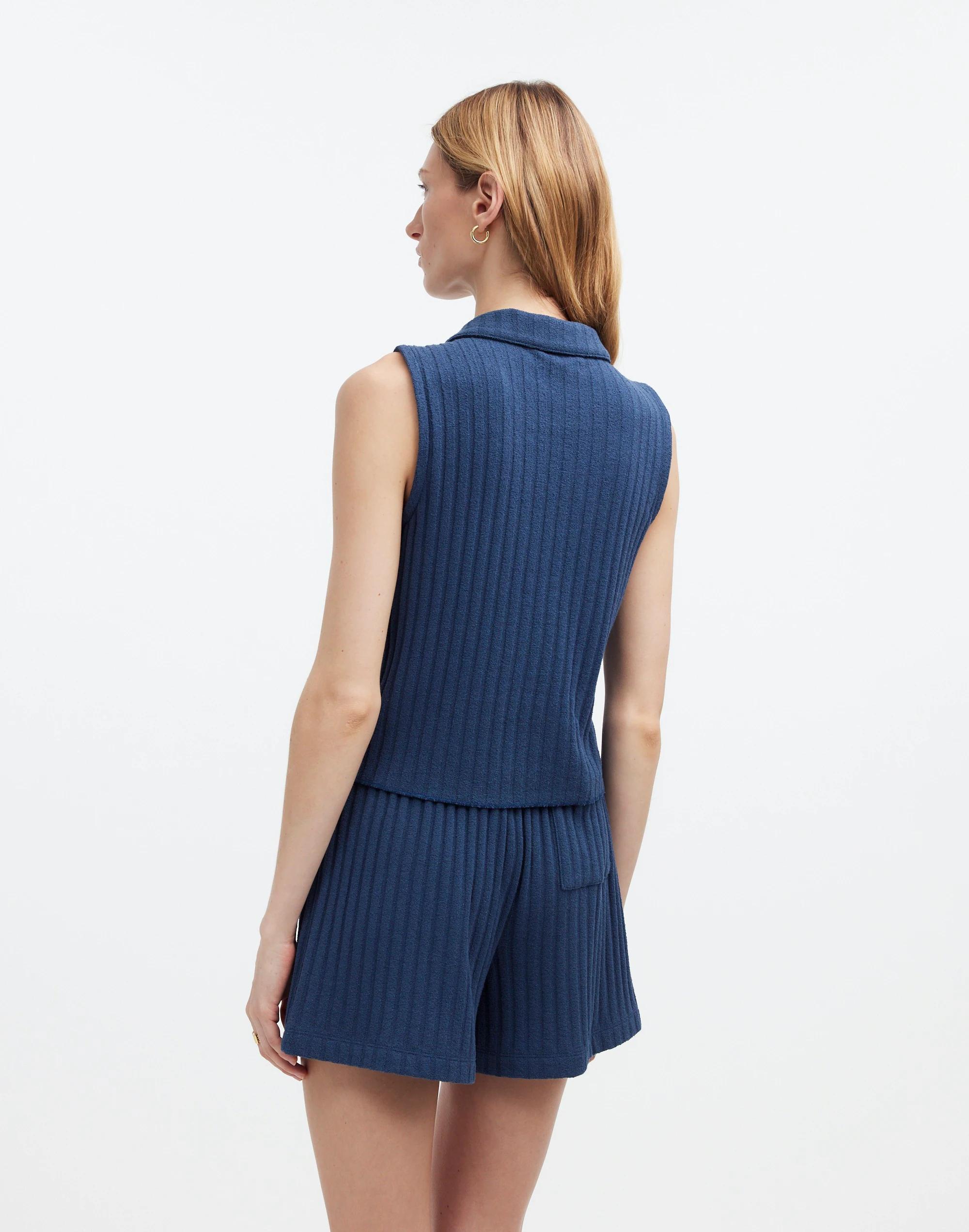 Mixed-Button Ribbed Polo Tank Product Image