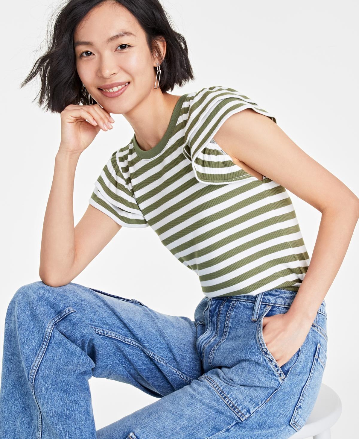 On 34th Womens Flutter-Sleeve Ribbed Top, Created for Macys Product Image