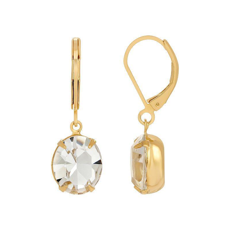 1928 Gold Tone Oval Crystal Drop Earrings, Womens Product Image